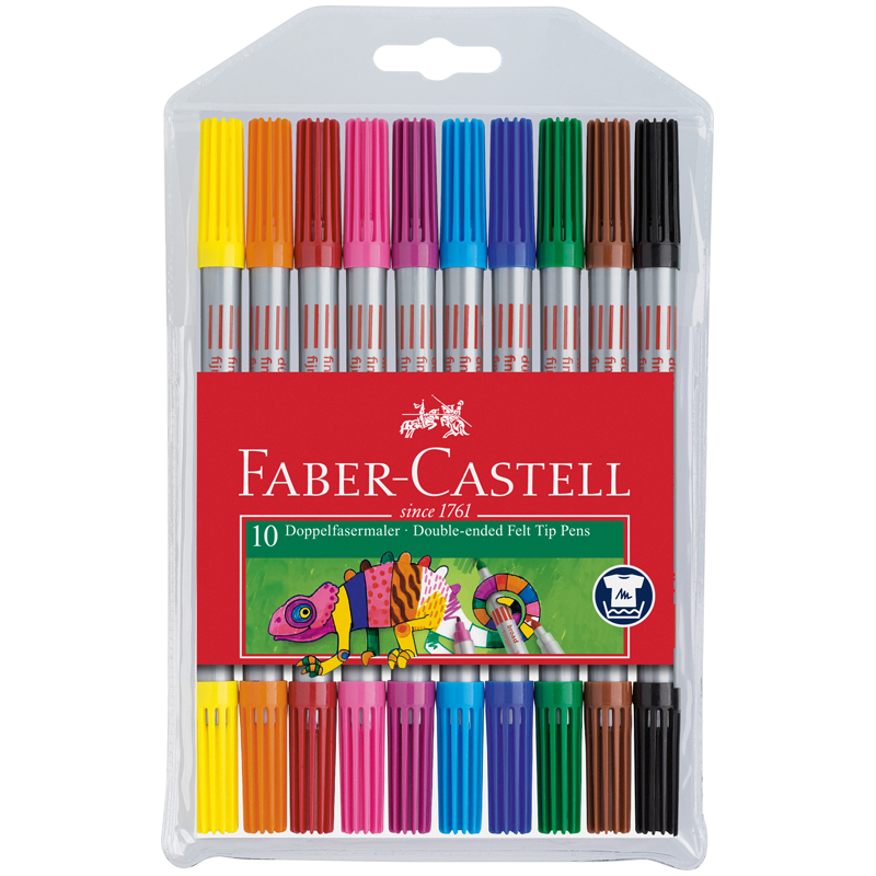 Набор фломастеров 10 цветов Faber-Castell (линия 0,5-3,5мм, двусторонние, смываемые)