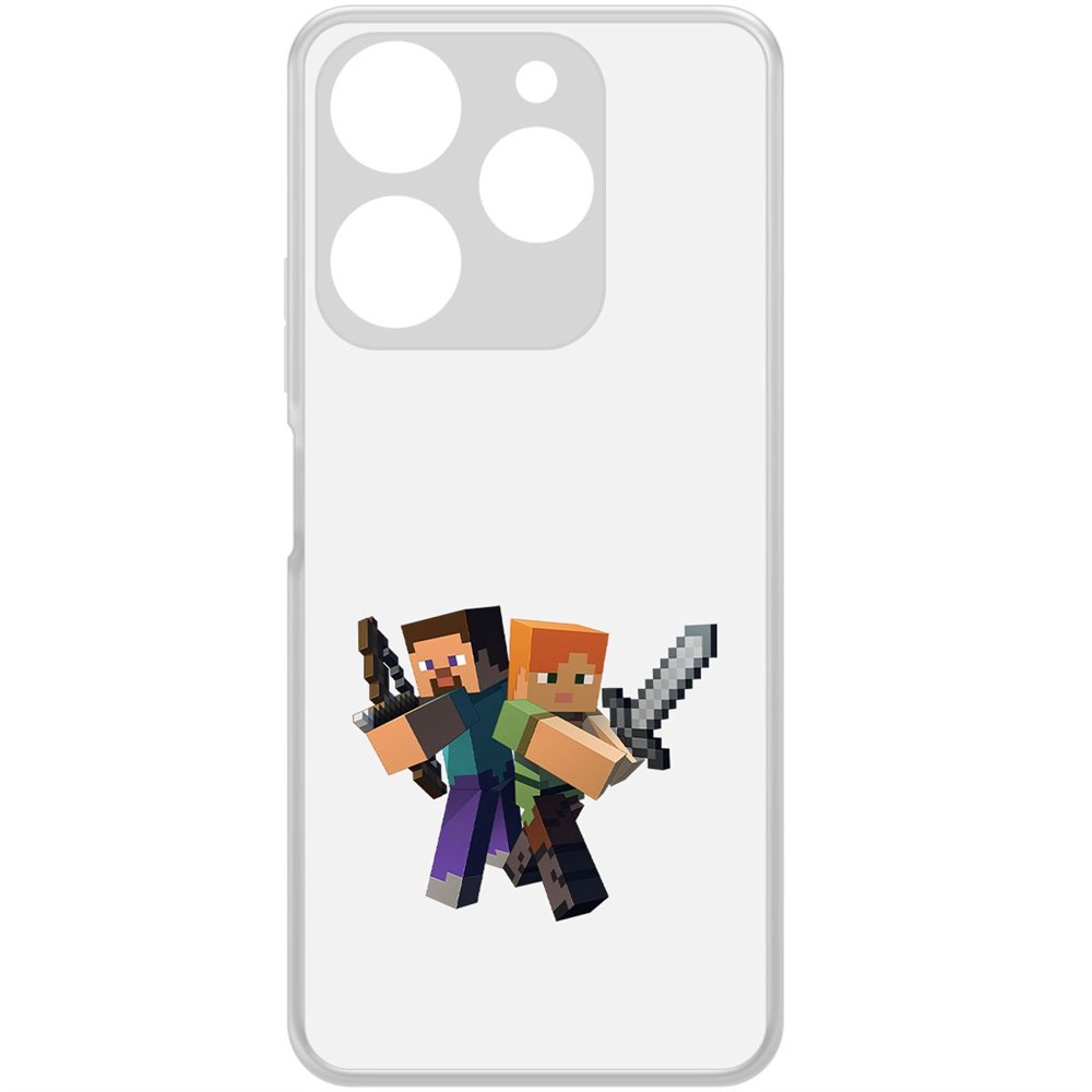 

Чехол-накладка Krutoff Clear Case Minecraft-Стив и Алекс для TECNO Spark 10 Pro, Прозрачный