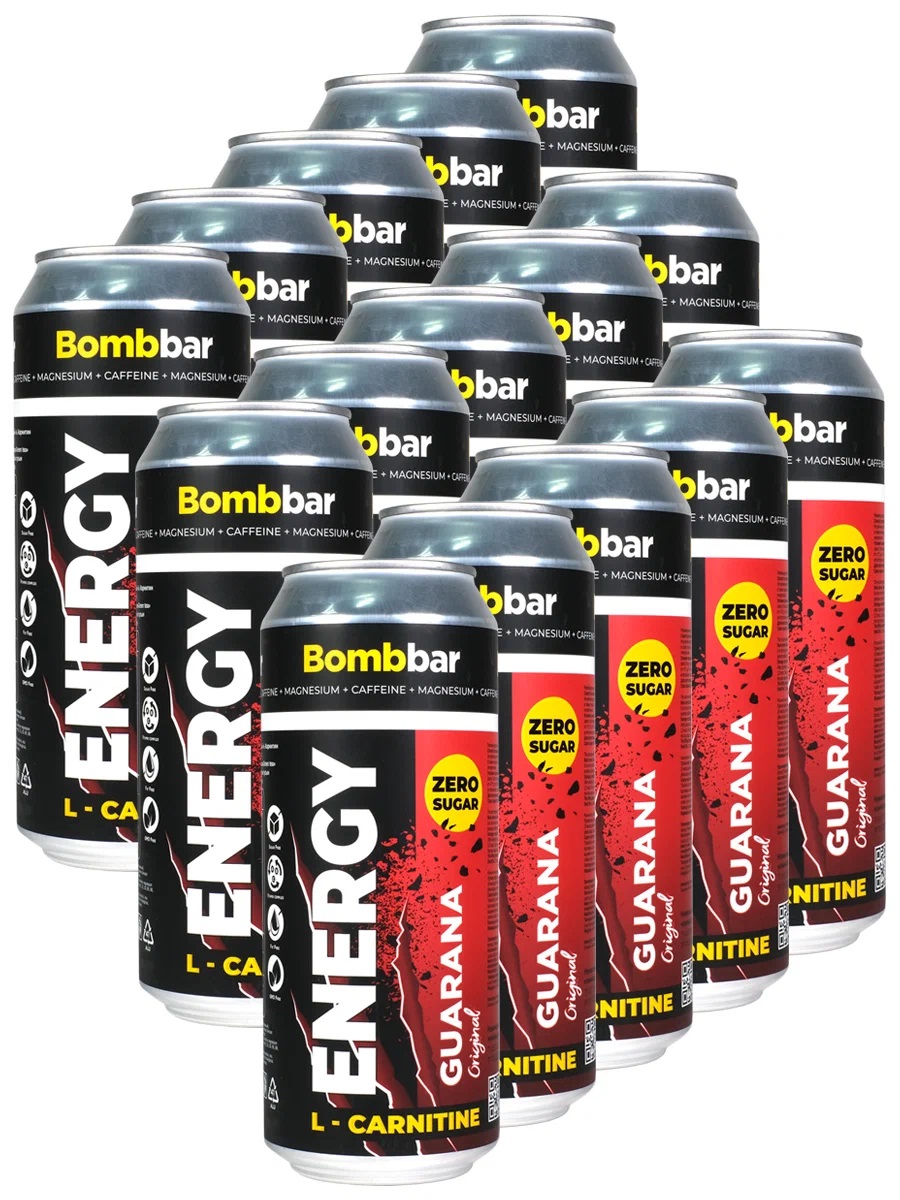 Энергетик напиток с Л-карнитином BOMBBAR ENERGY (Original) 24шт по 500мл