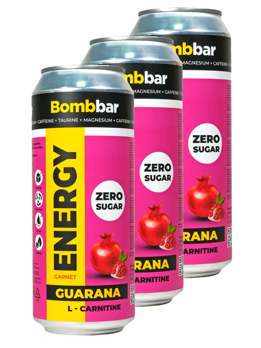 

Энергетик напиток с Л-карнитином BOMBBAR ENERGY (Гранат) 15шт по 500мл