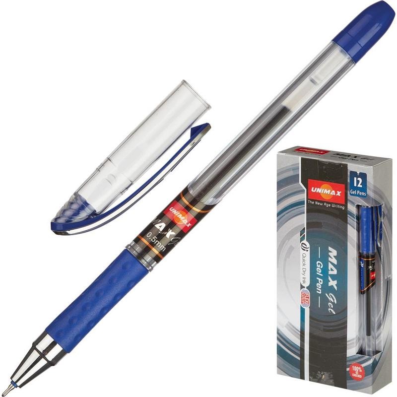 Ручка гелевая Unimax Max Gel (0.3мм, синий, резиновая манжетка), 12шт.