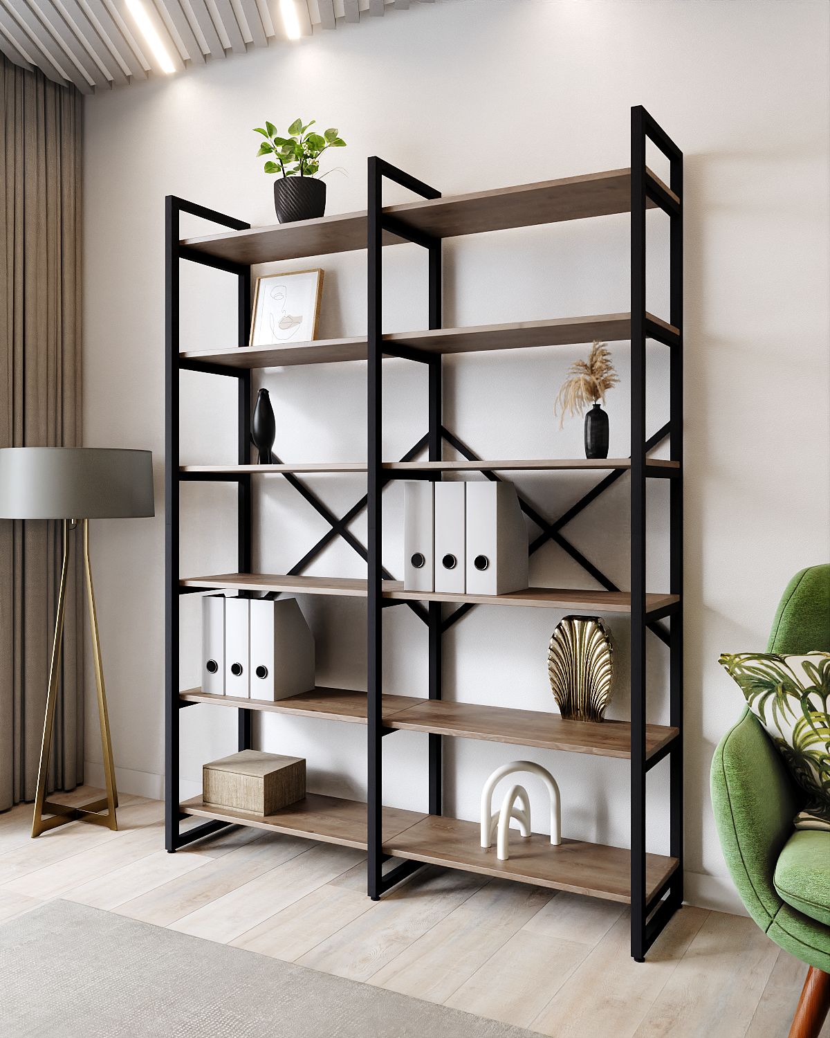 

Стеллаж A1 HOME Bruno Double 6 полок 180х134х34 Дуб Давос, Коричневый, BRUNO_X2-6
