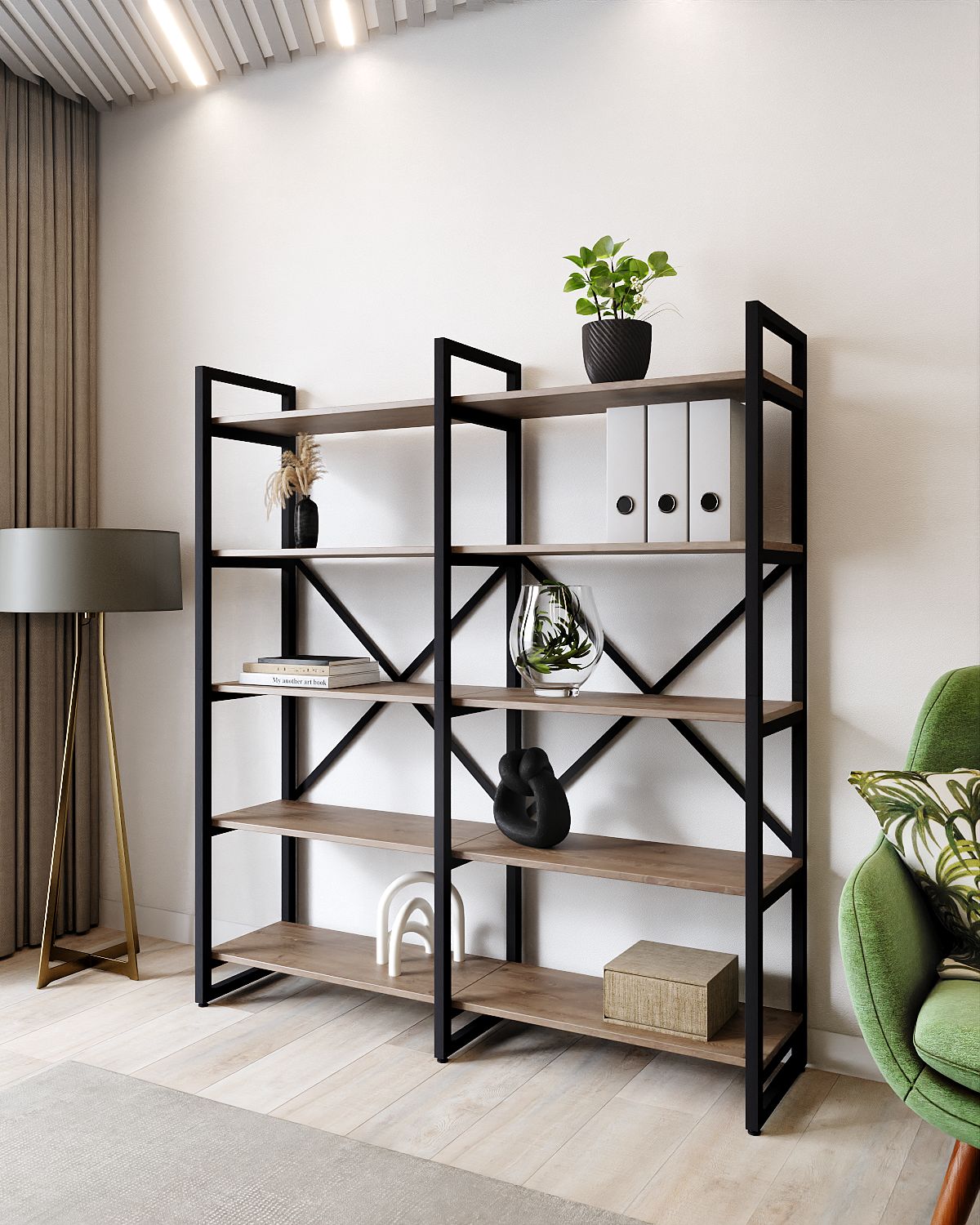 

Стеллаж A1 HOME Bruno Double 5 полок 150х134х34 Дуб Давос, Коричневый, BRUNO_X2-5