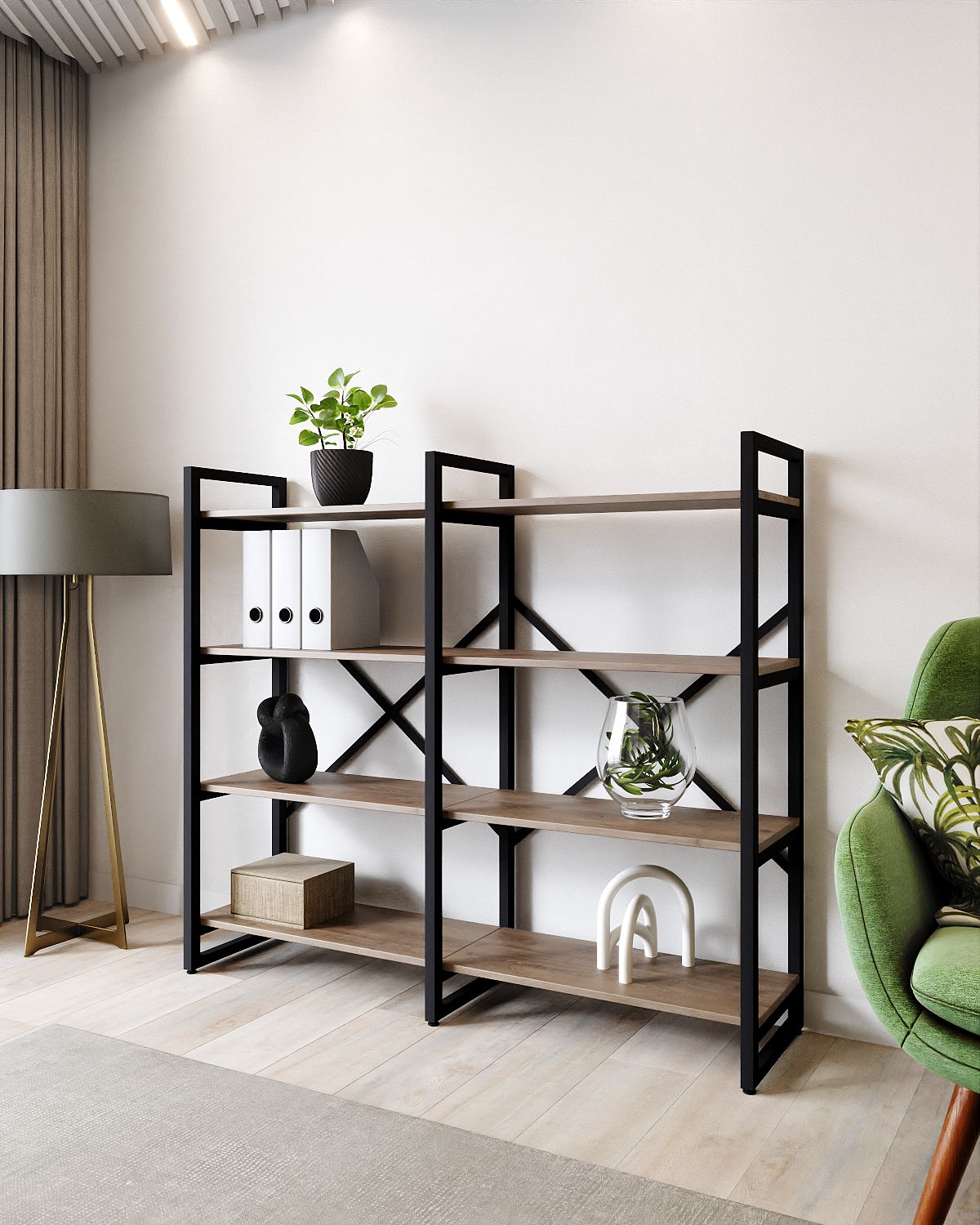 

Стеллаж A1 HOME Bruno Double 4 полки 117х134х34 Дуб Давос, Коричневый, BRUNO_X2-4