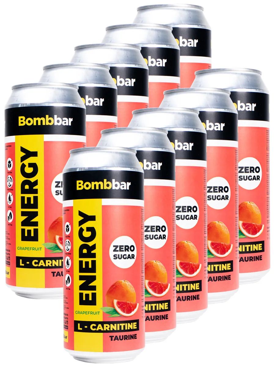Энергетик напиток с Л-карнитином BOMBBAR ENERGY (Грейпфрут) 10шт по 500мл