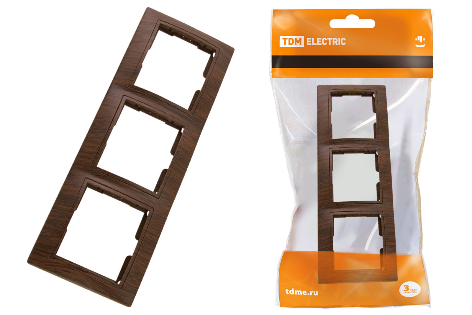 

Рамка TDM ELECTRIC Таймыр 3 поста горизонтальная эко-бук, Коричневый