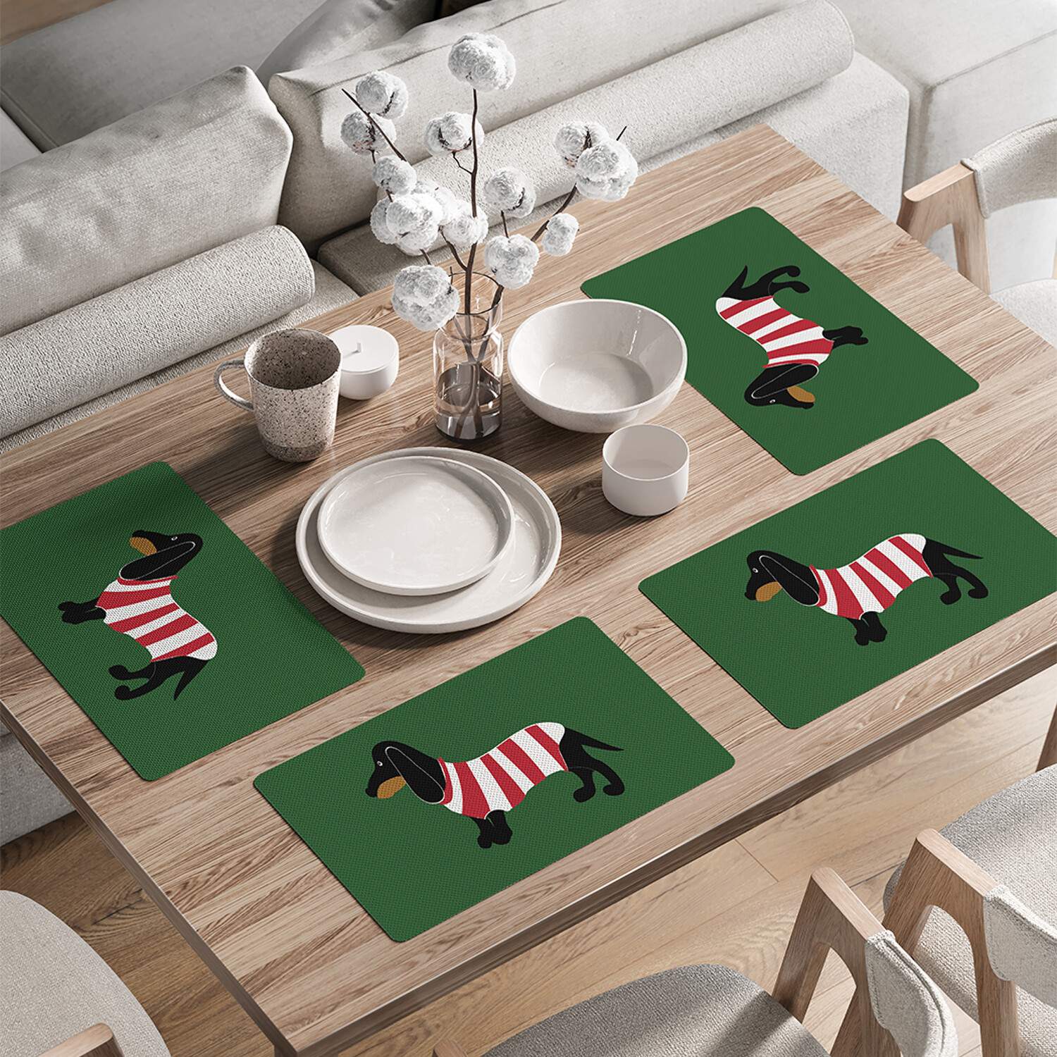 

Комплект салфеток JoyArty Такса в полосатой футболке для сервировки стола 46x30 см, 4шт, Зеленый, Такса в полосатой футболке