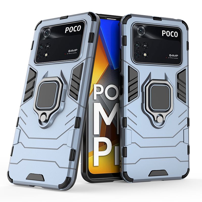 

Противоударный чехол с кольцом Panther Case для Poco M4 Pro 4G (синий)