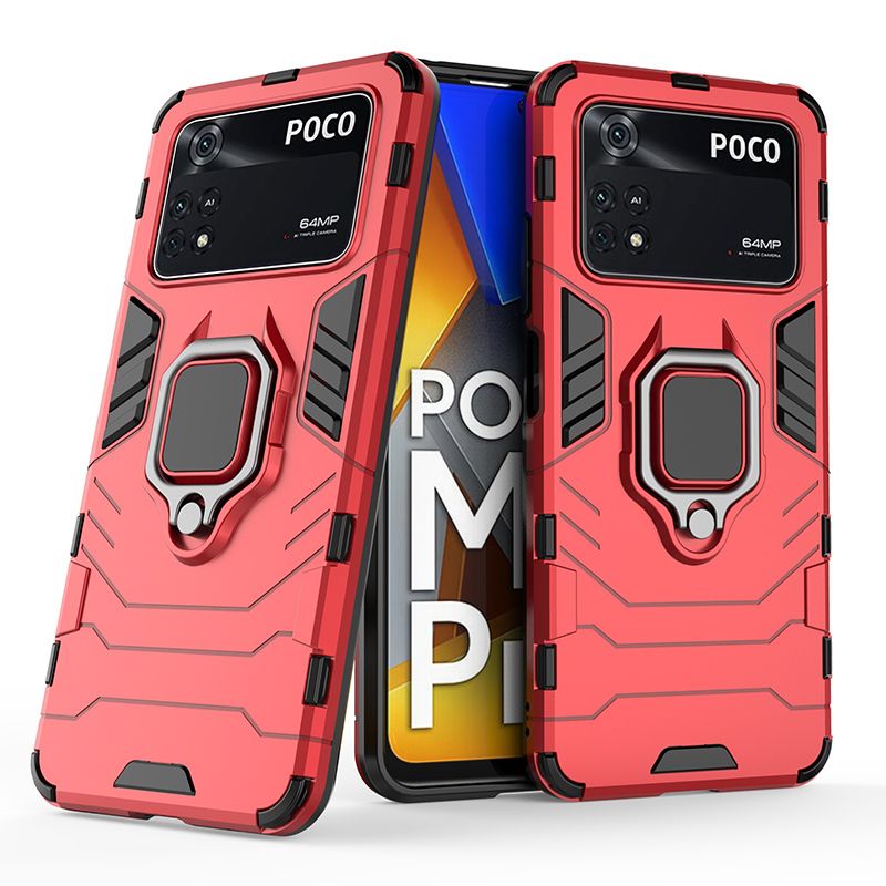 

Противоударный чехол с кольцом Panther Case для Poco M4 Pro 4G (красный)