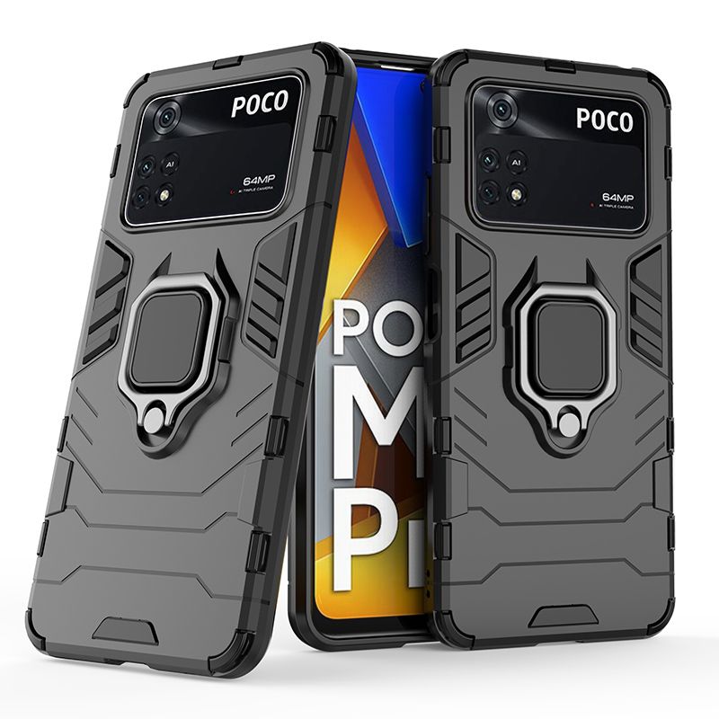 

Противоударный чехол с кольцом Panther Case для Poco M4 Pro 4G (черный)