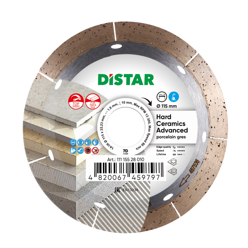Диск алмазный отрезной Distar 1A1R 115 мм Hard ceramics Advanced диск алмазный отрезной по бетону и тротуарной плитке для ушм distar 232мм technic advanced