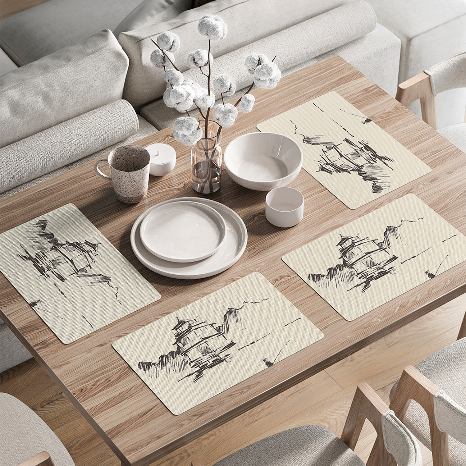 

Комплект тканевых салфеток JoyArty Пейзаж для сервировки стола 46x30 см, 4шт, Бежевый, Пейзаж