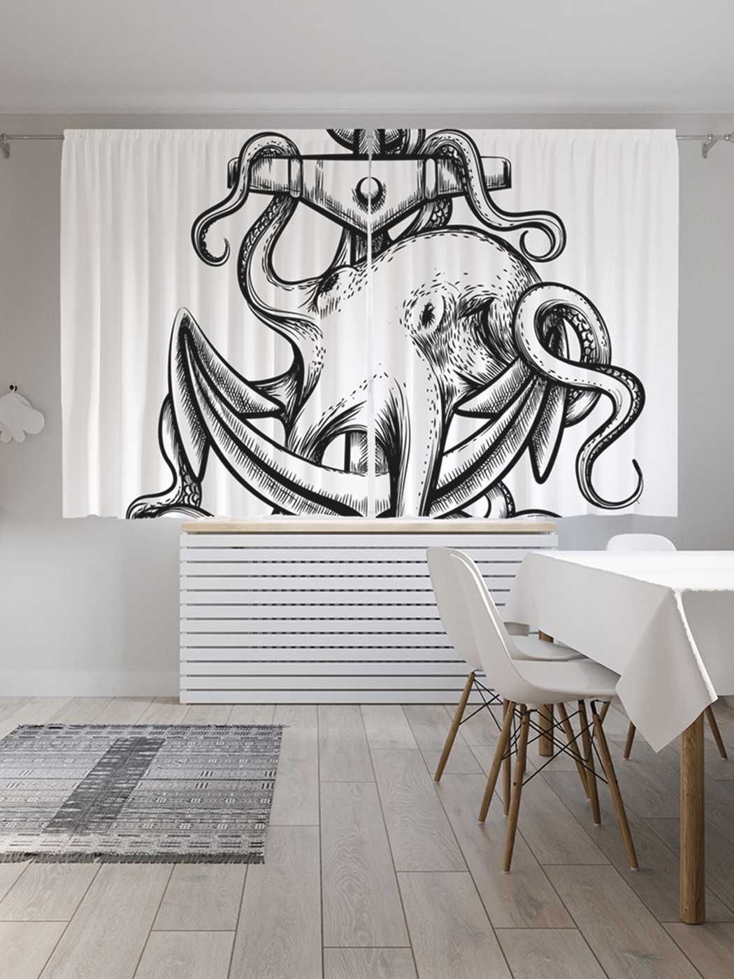 

Классические шторы JoyArty "Осьминог на якоре", серия Oxford DeLux, 2 полотна 145x180 см, Осьминог на якоре