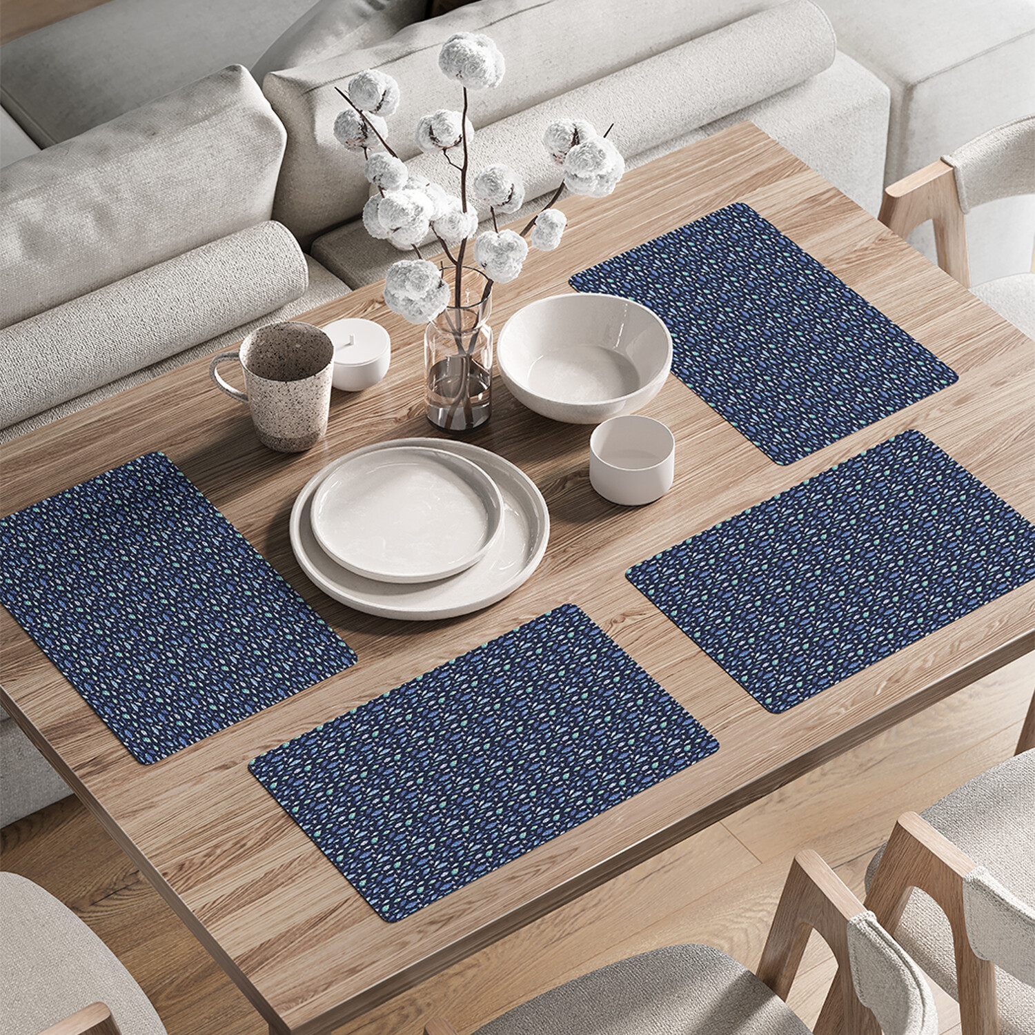 

Комплект тканевых салфеток JoyArty Рыбки на синем фоне для сервировки стола 46x30 см, 4шт, Синий, Рыбки на синем фоне