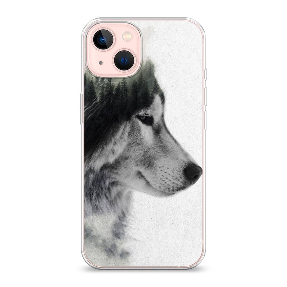 

Чехол на Apple iPhone 13 "Волк лес", Серый;белый, 14250-1