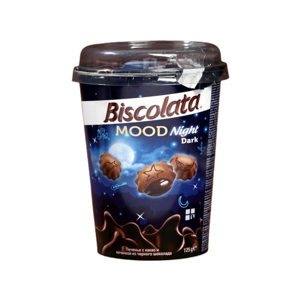 Печенье Biscolata Mood  BITTER с черным шоколадом  125г (стакан)  24шт/кор