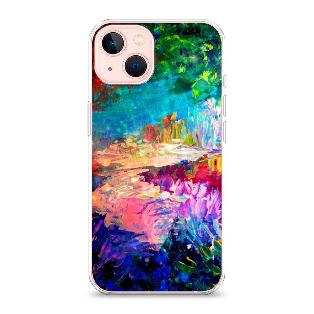 

Чехол на Apple iPhone 13 "Лес-гуашь", Синий;розовый;зеленый, 14250-4