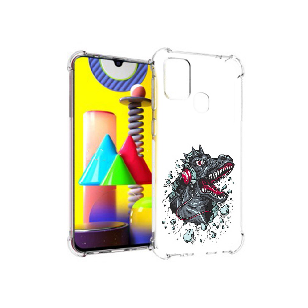 

Чехол MyPads Tocco для Samsung Galaxy M31 Нарисованный динозавр в наушниках, Прозрачный, Tocco