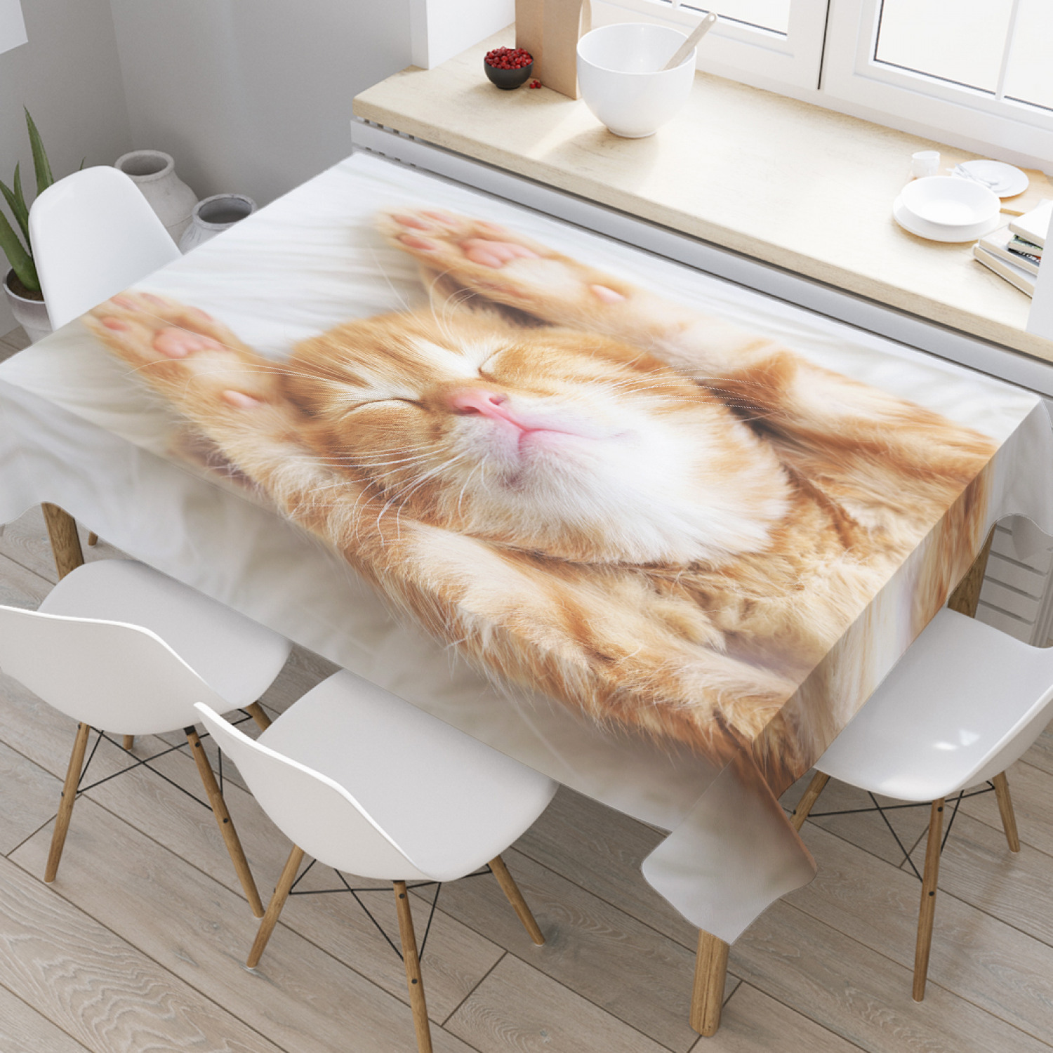 

Скатерть прямоугольная JoyArty "Сонный котенок" из оксфорда, 120x145 см, Бежевый, Сонный котенок