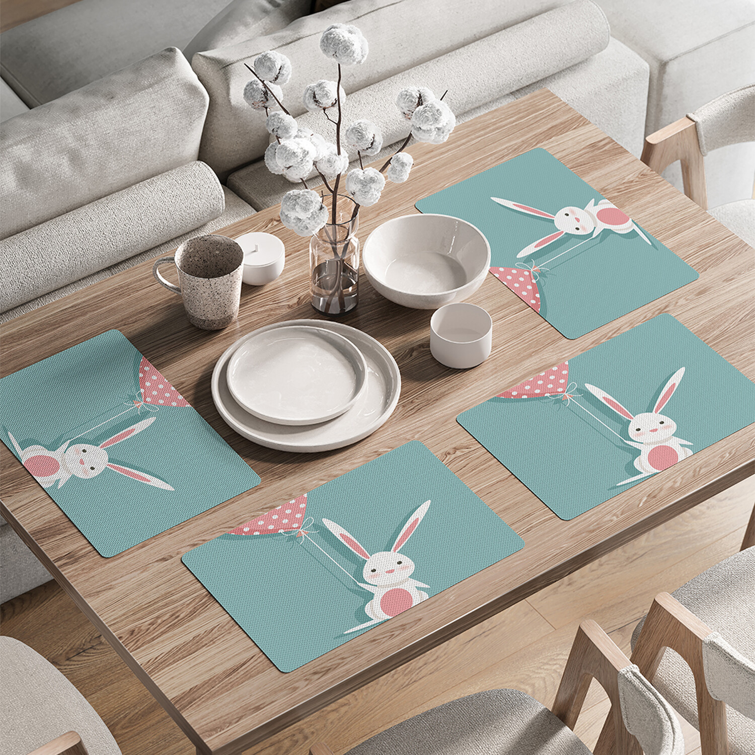 

Комплект салфеток JoyArty Влюбленный кролик с шариком для сервировки стола 46x30 см, 4шт, Голубой, Влюбленный кролик с шариком