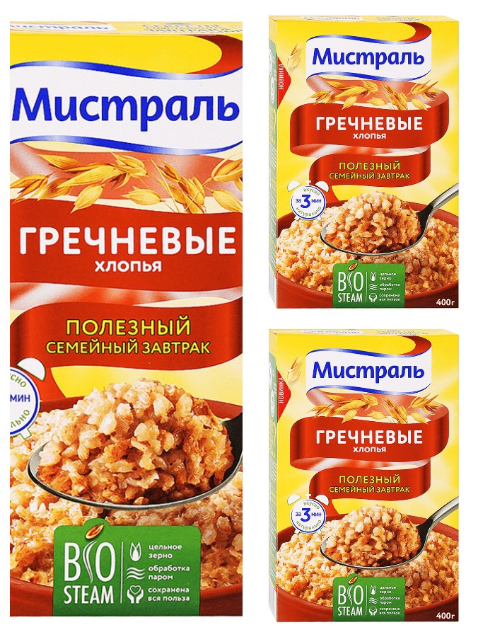 

Хлопья Мистраль Гречневые, 400 г х 3 шт, Гречневые, 400 г