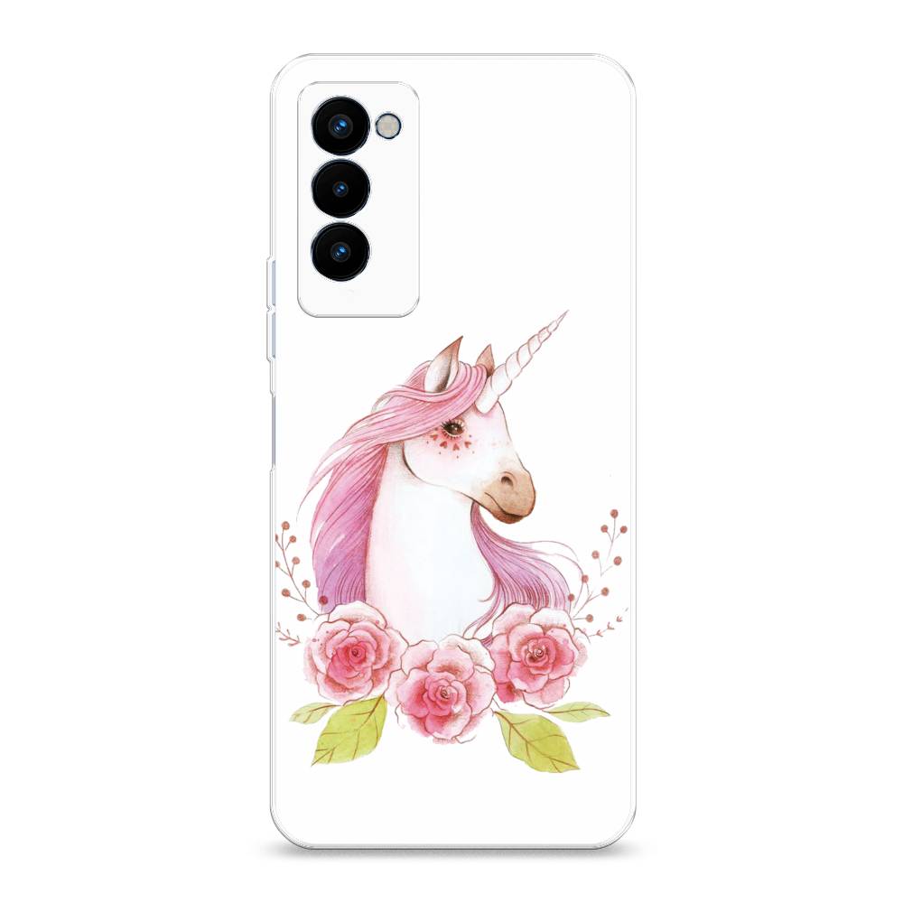 

Чехол на Tecno Camon 18P "Единорог цветы", Белый;розовый;серый, 300750-1