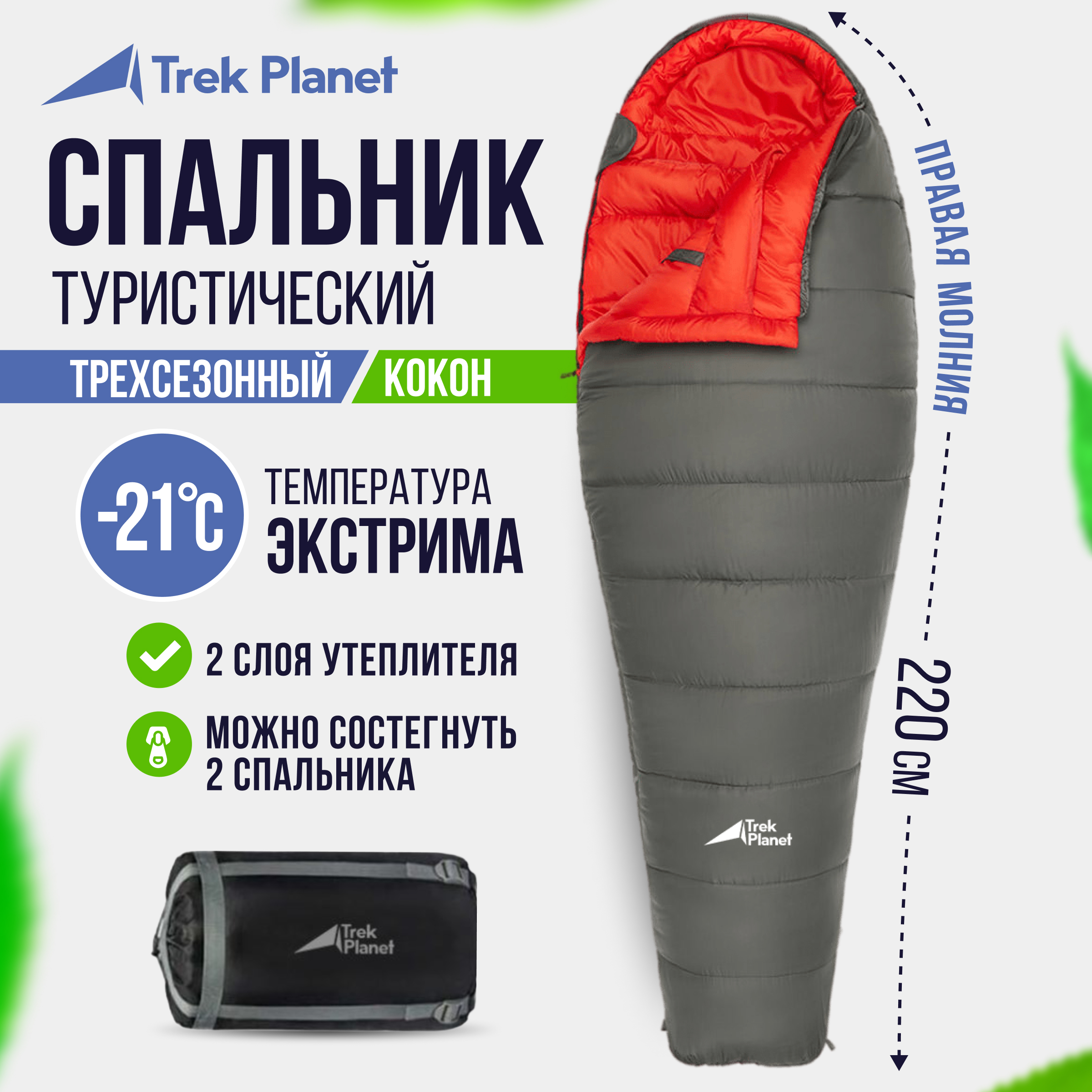 Спальный мешок Trek Planet Suomi grey, правый