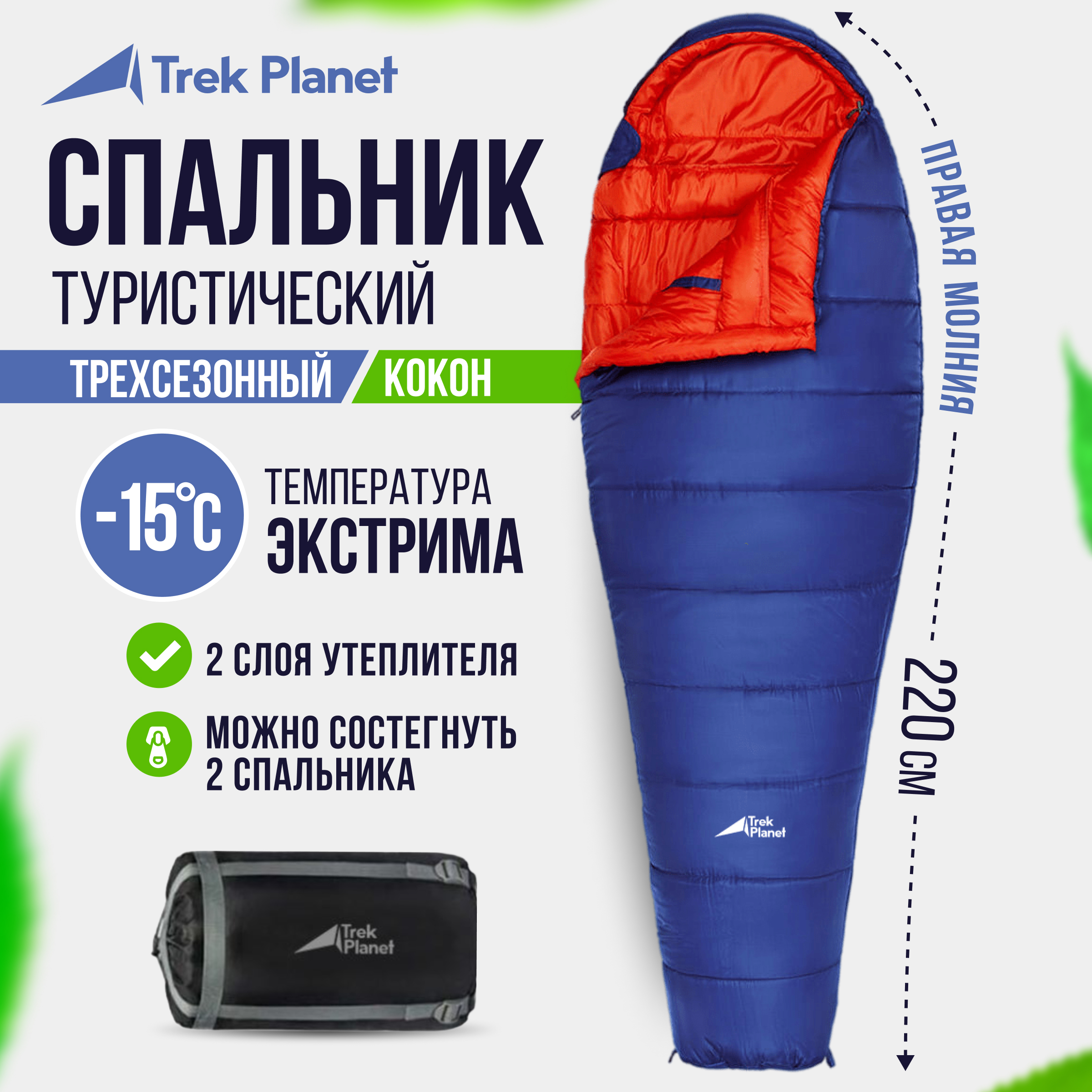 Спальный мешок Trek Planet Bergen blue правый 569000₽