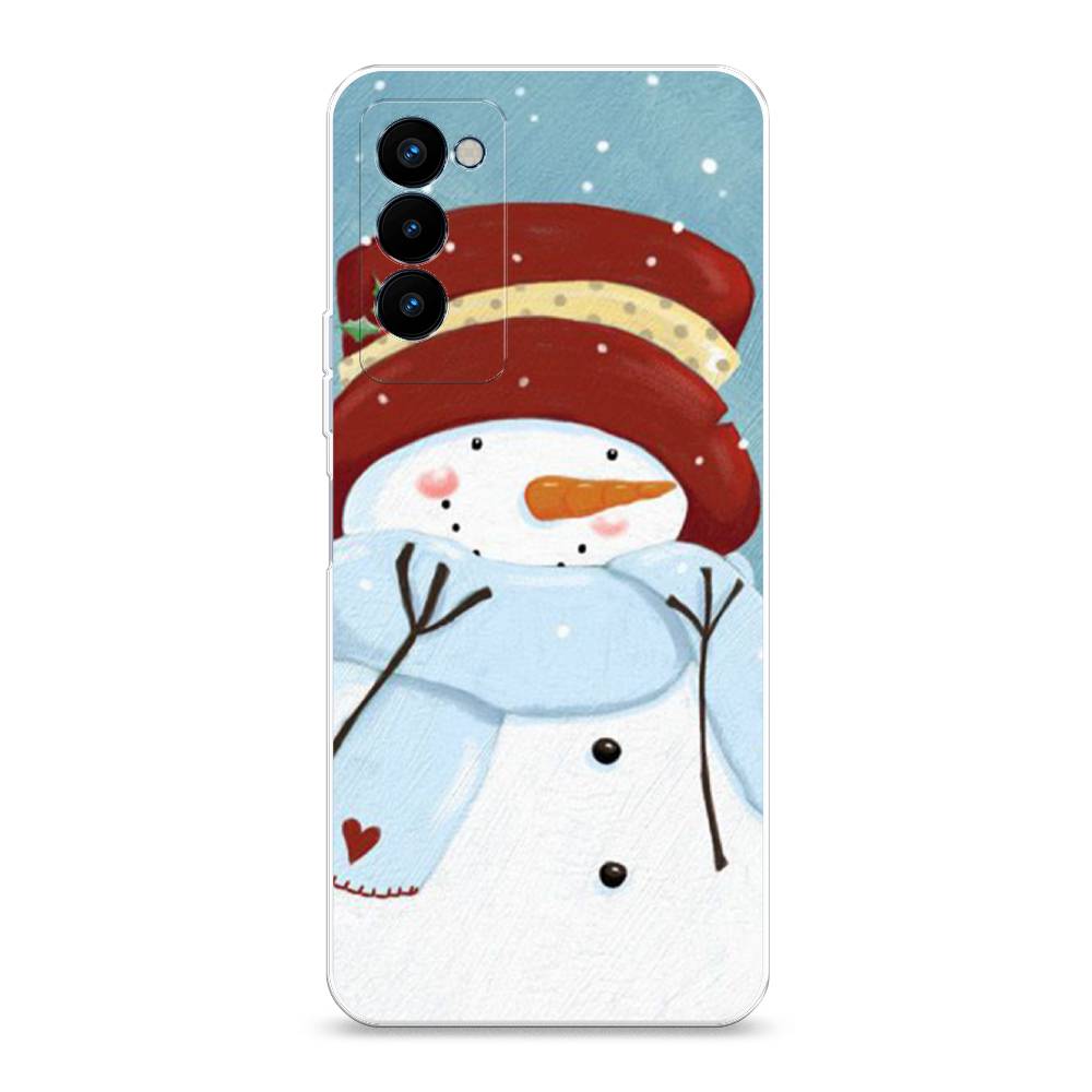 

Чехол на Tecno Camon 18P "Застенчивый снеговик", Голубой;белый;красный, 300750-5