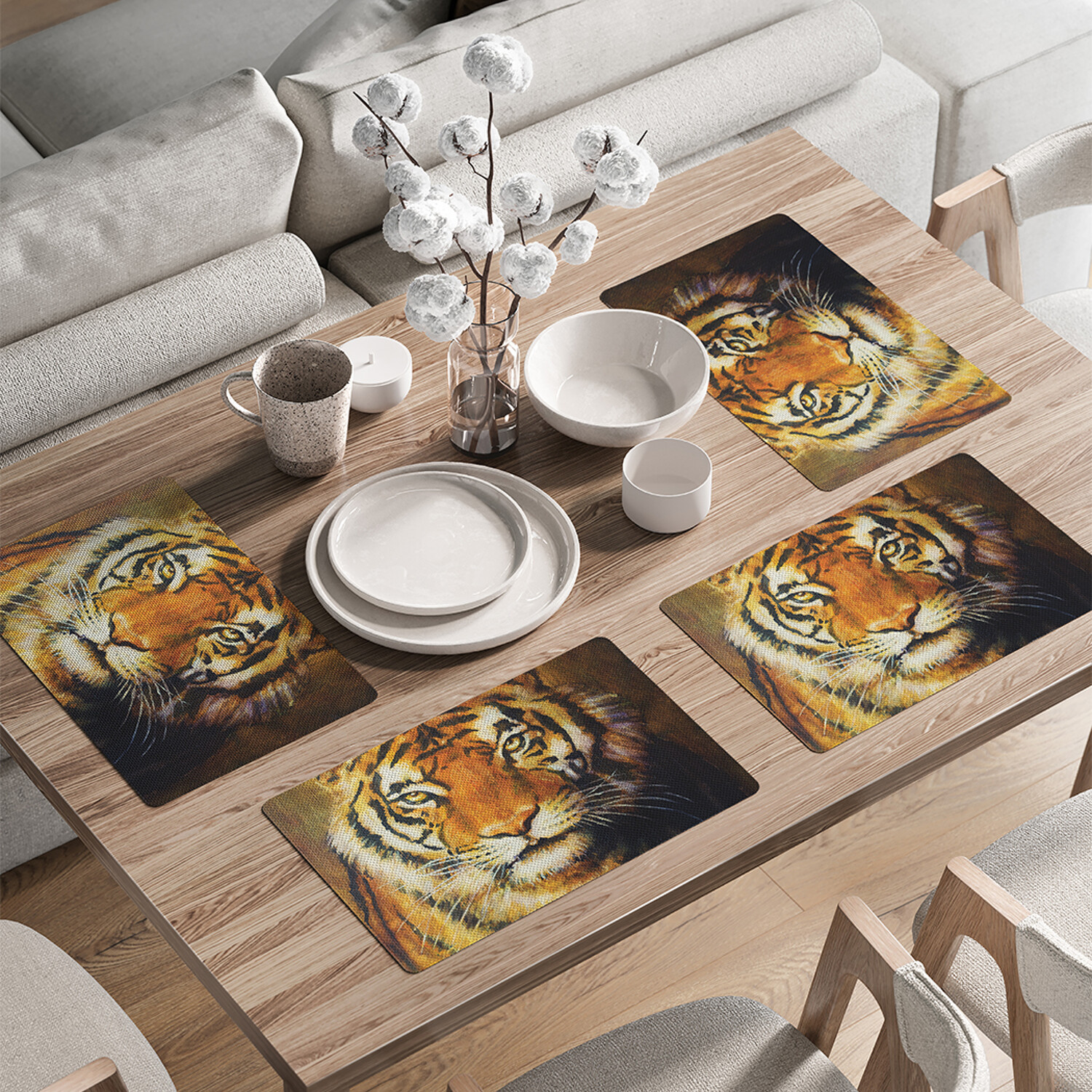 

Комплект тканевых салфеток JoyArty Тигриный взгляд для сервировки стола 46x30 см, 4шт, Коричневый, Тигриный взгляд