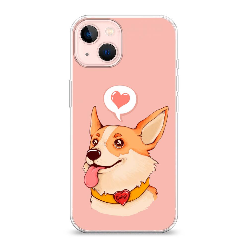 

Чехол на Apple iPhone 13 "Корги язык", Розовый;коричневый, 14250-1
