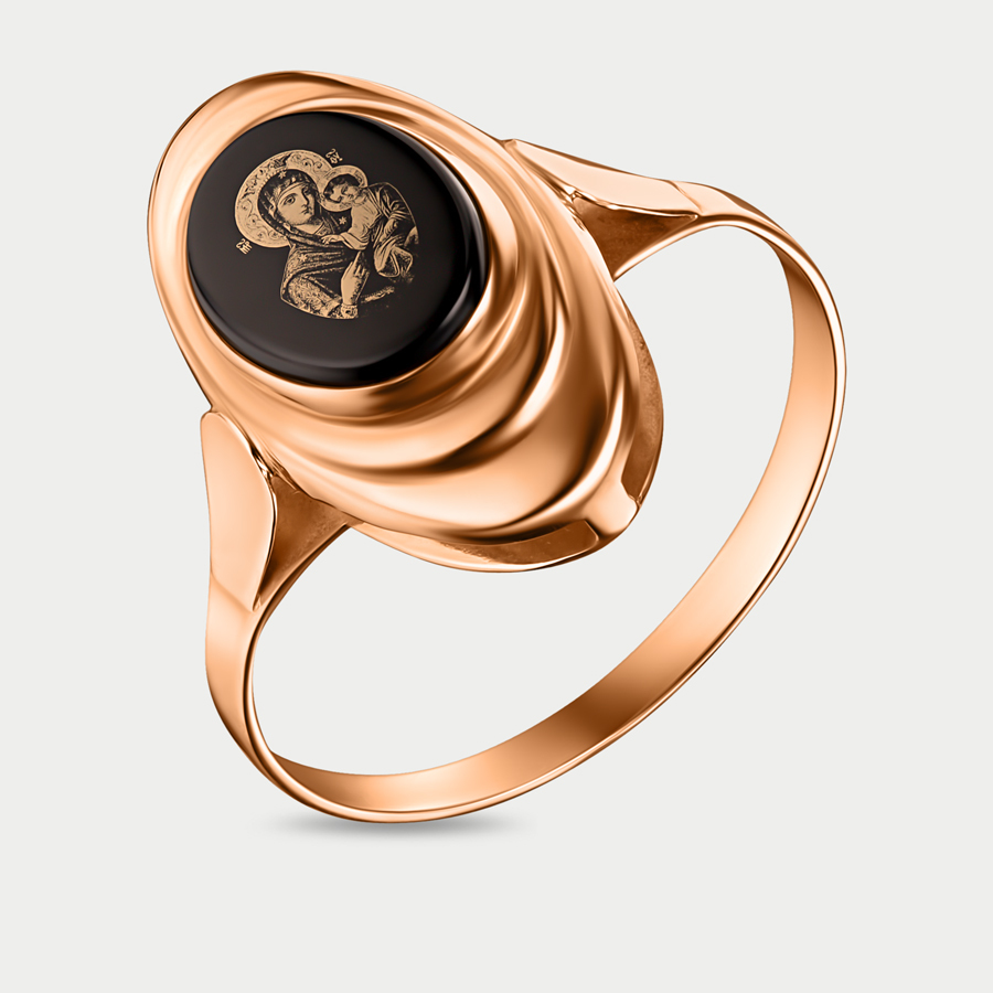 Кольцо из розового золота р. 17,5 НОВОЕ ВРЕМЯ 03539О, оникс