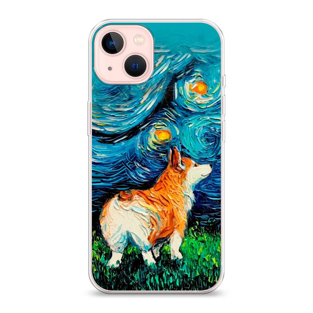 

Чехол на Apple iPhone 13 "Корги звёздная ночь", Коричневый;белый;зеленый, 14250-1