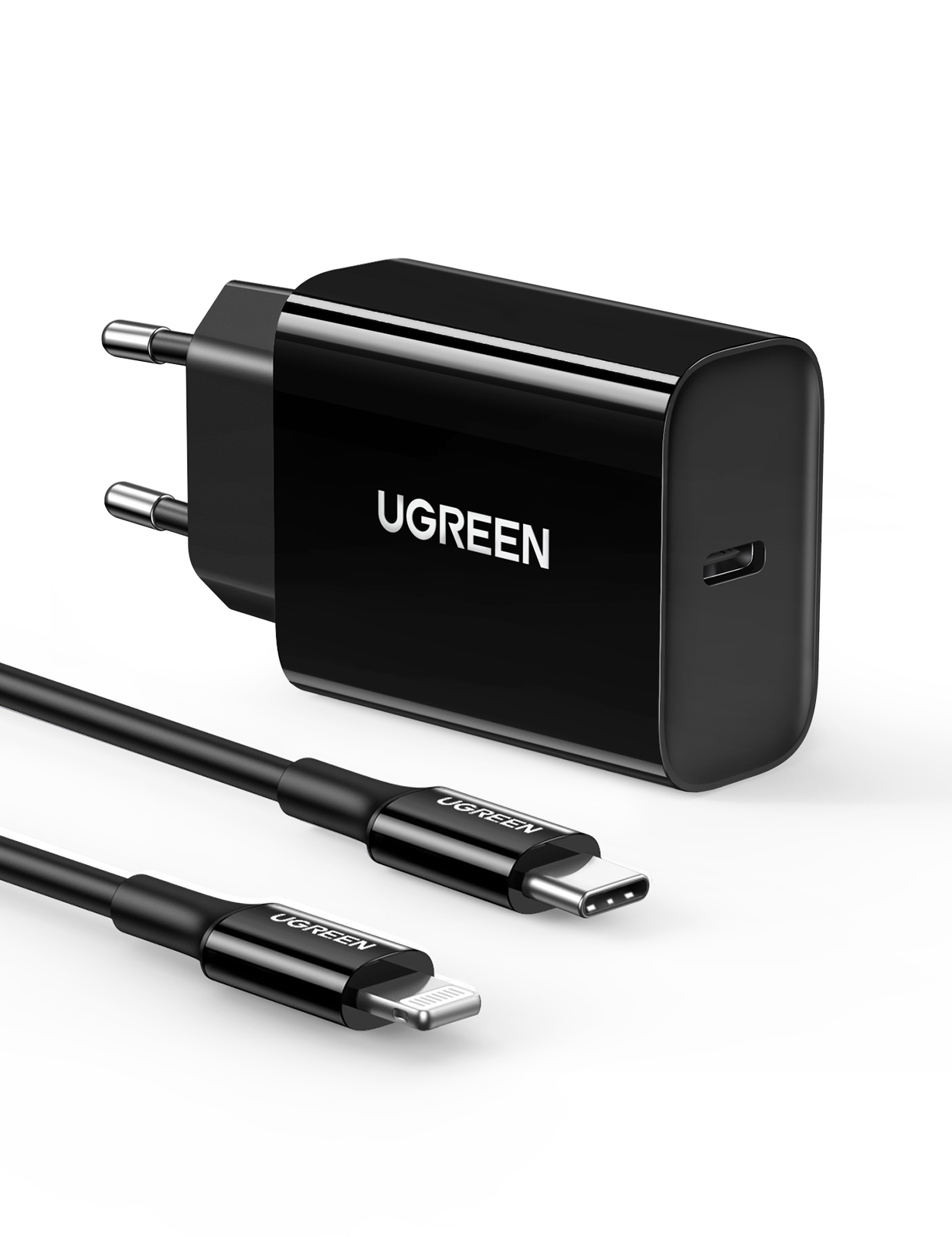 Набор UGREEN CD137 PD сетевое зарядное устройство и кабель USB-C - Lightning, 1 м, черный