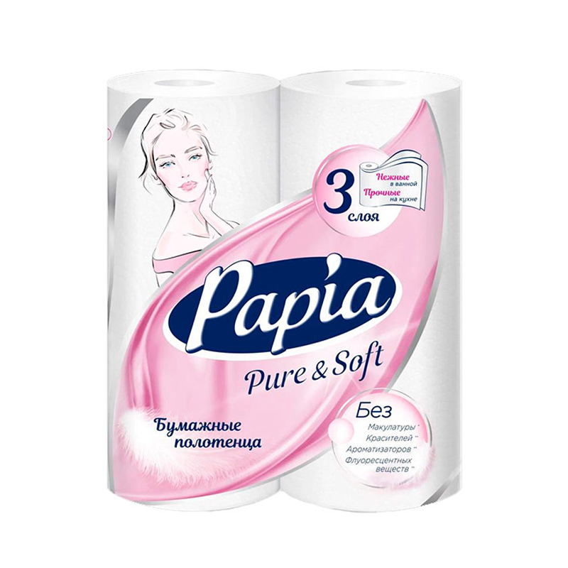 фото Бумажные полотенца papia pure&soft 3 слоя 2 шт