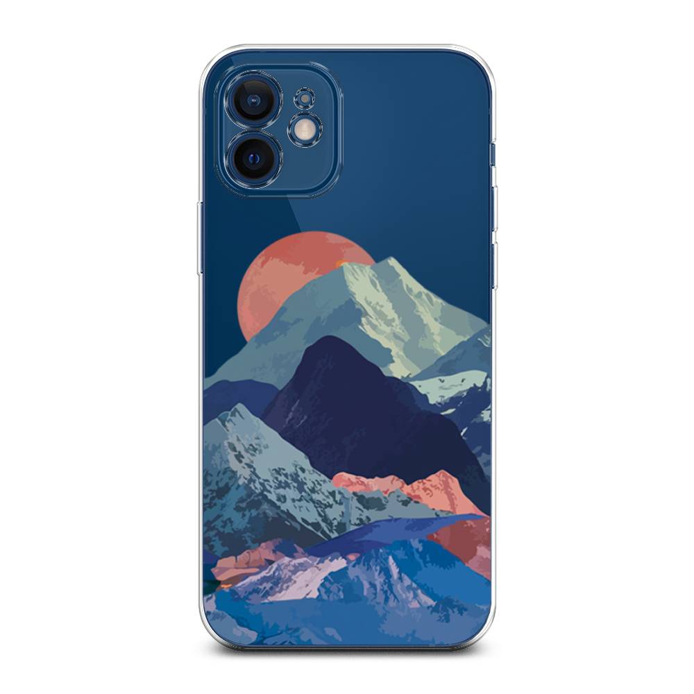 

Чехол на Apple iPhone 12 Mini "Закат в снежных горах", Красный;серый;голубой, 12650-2