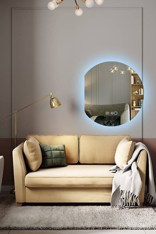 Зеркало для ванной с часами Eclipse 90*80 круглое с левым срезом с холодной LED-подсветкой