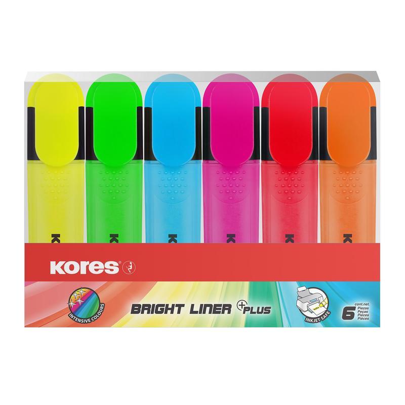 Набор маркеров-текстовыделителей Kores Bright Liner Plus (1-5мм, 6 цветов) 6шт.