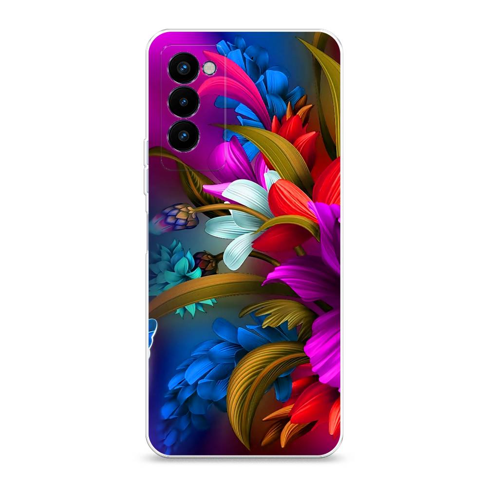 

Чехол на Tecno Camon 18P "Фантастические цветы", Фиолетовый;красный;синий, 300750-2