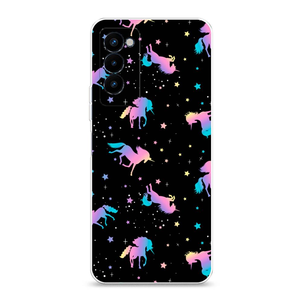 

Чехол на Tecno Camon 18P "Единороги градиент", Черный;розовый;голубой, 300750-1
