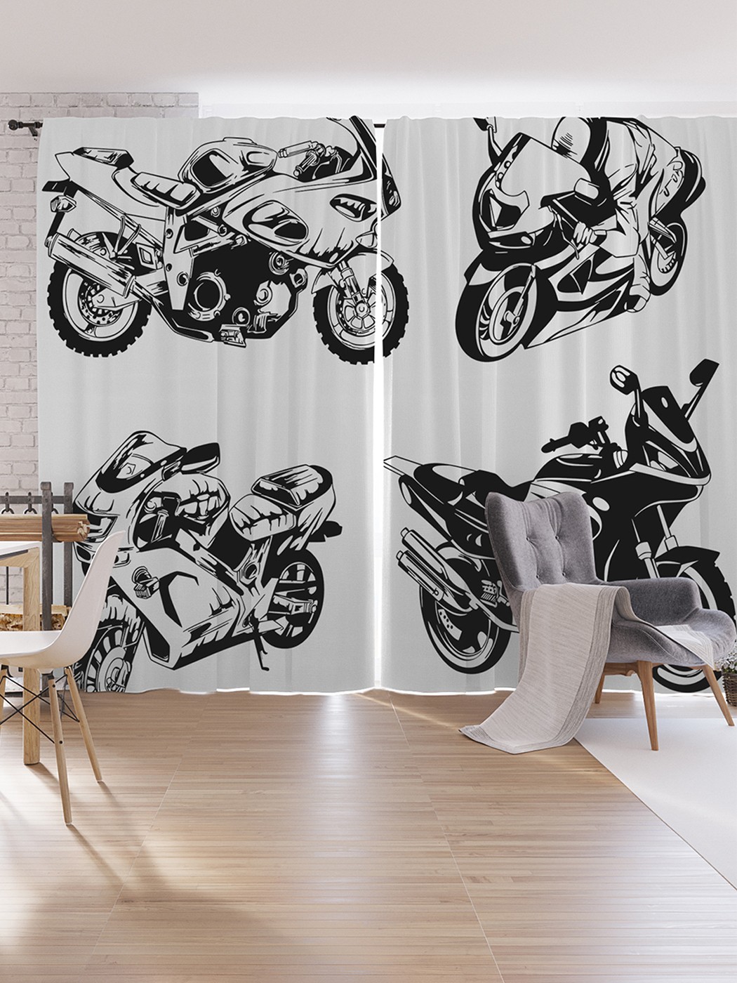 фото Шторы под лён joyarty "спортивные мотоциклы", серия oxford delux, 340х265 см