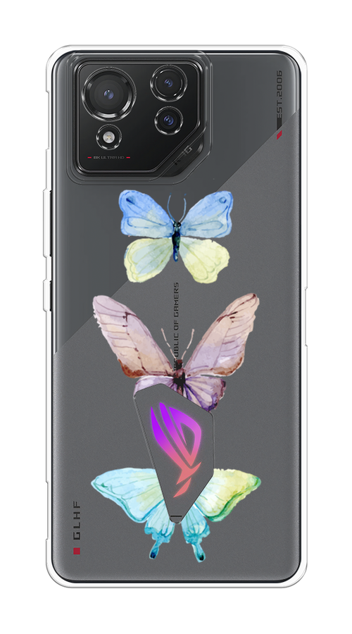 

Чехол на Asus ROG Phone 8 "Акварельные бабочки", Бирюзовый;розовый, 45150-1