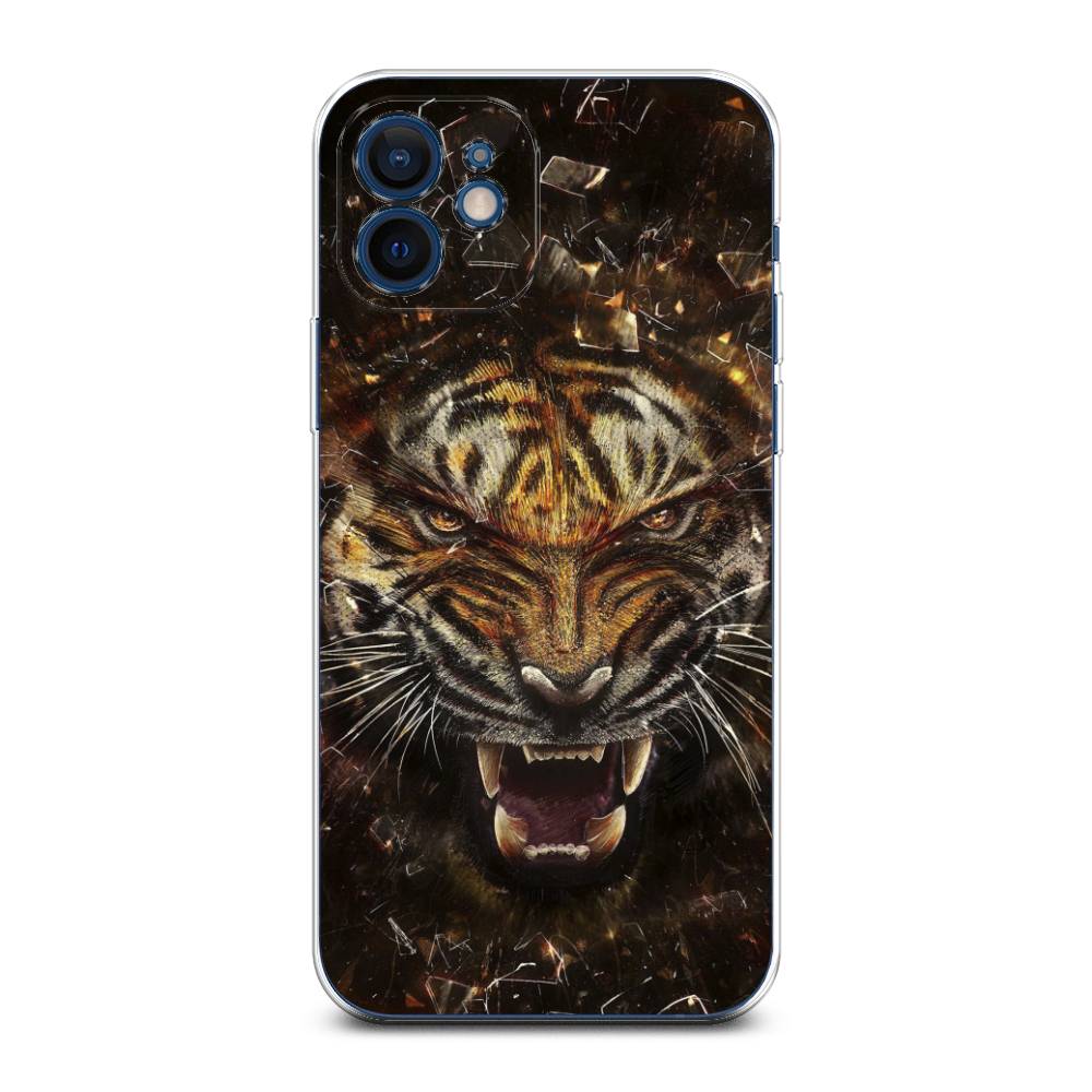 

Чехол на Apple iPhone 12 Mini "Тигр осколки", Оранжевый;серый;черный, 12650-1