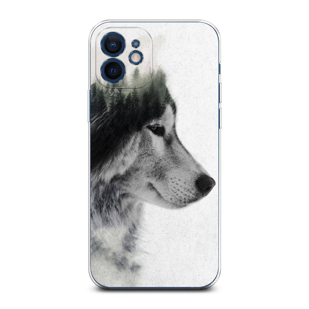 

Чехол на Apple iPhone 12 Mini "Волк лес", Серый;белый, 12650-1