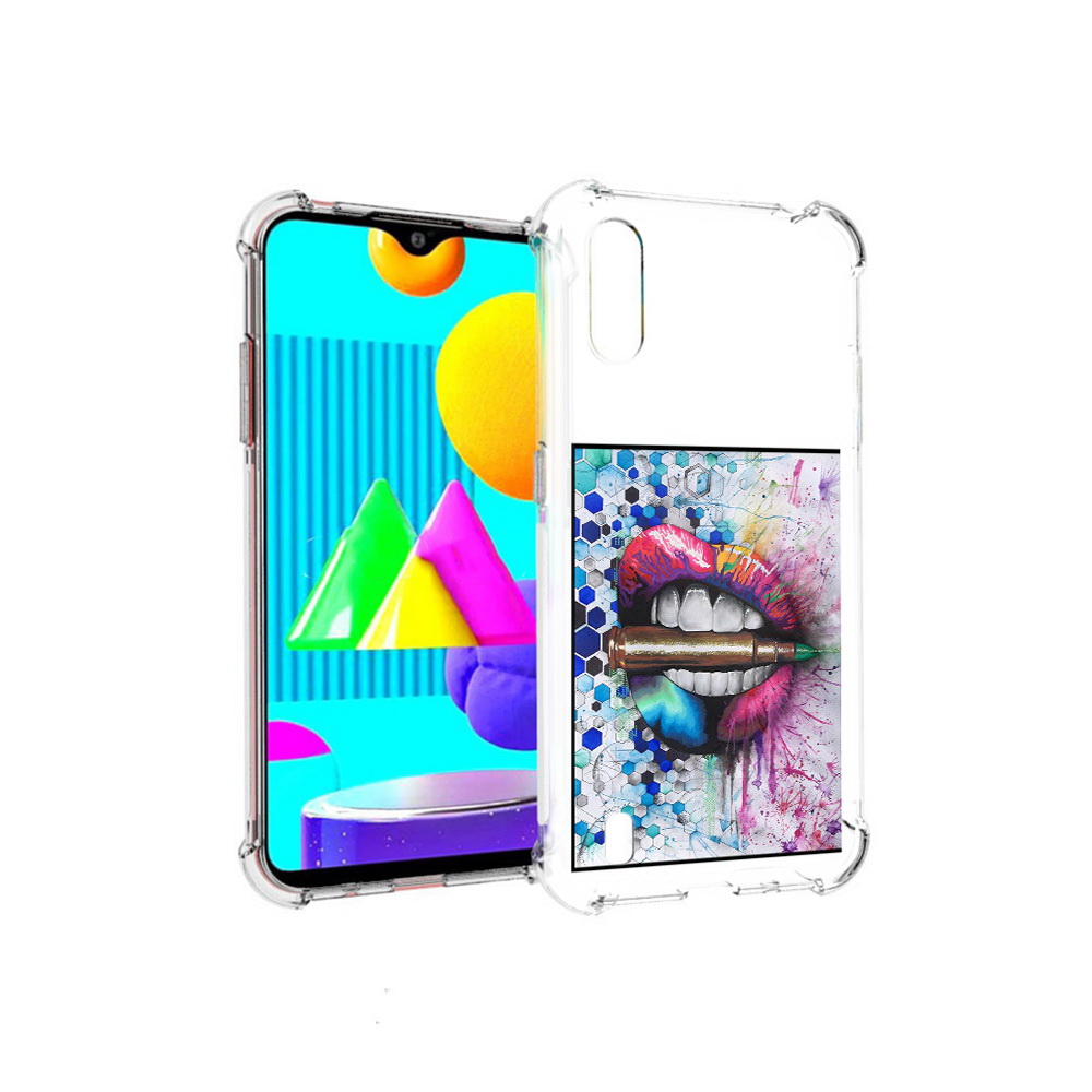 

Чехол MyPads Tocco для Samsung Galaxy M01 разноцветные губы с пулей (PT151401.486.571), Прозрачный, Tocco