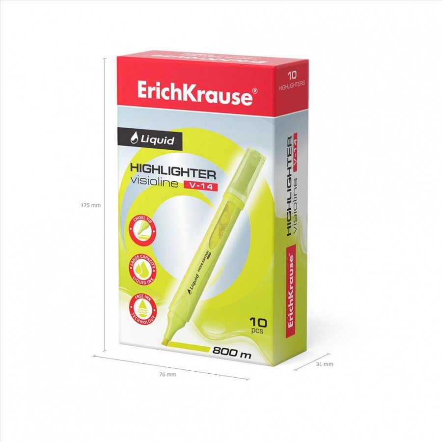 

Маркер-текстовыделитель Erich Krause Liquid Visioline V-14 Neon (1-4мм), 10шт, Желтый
