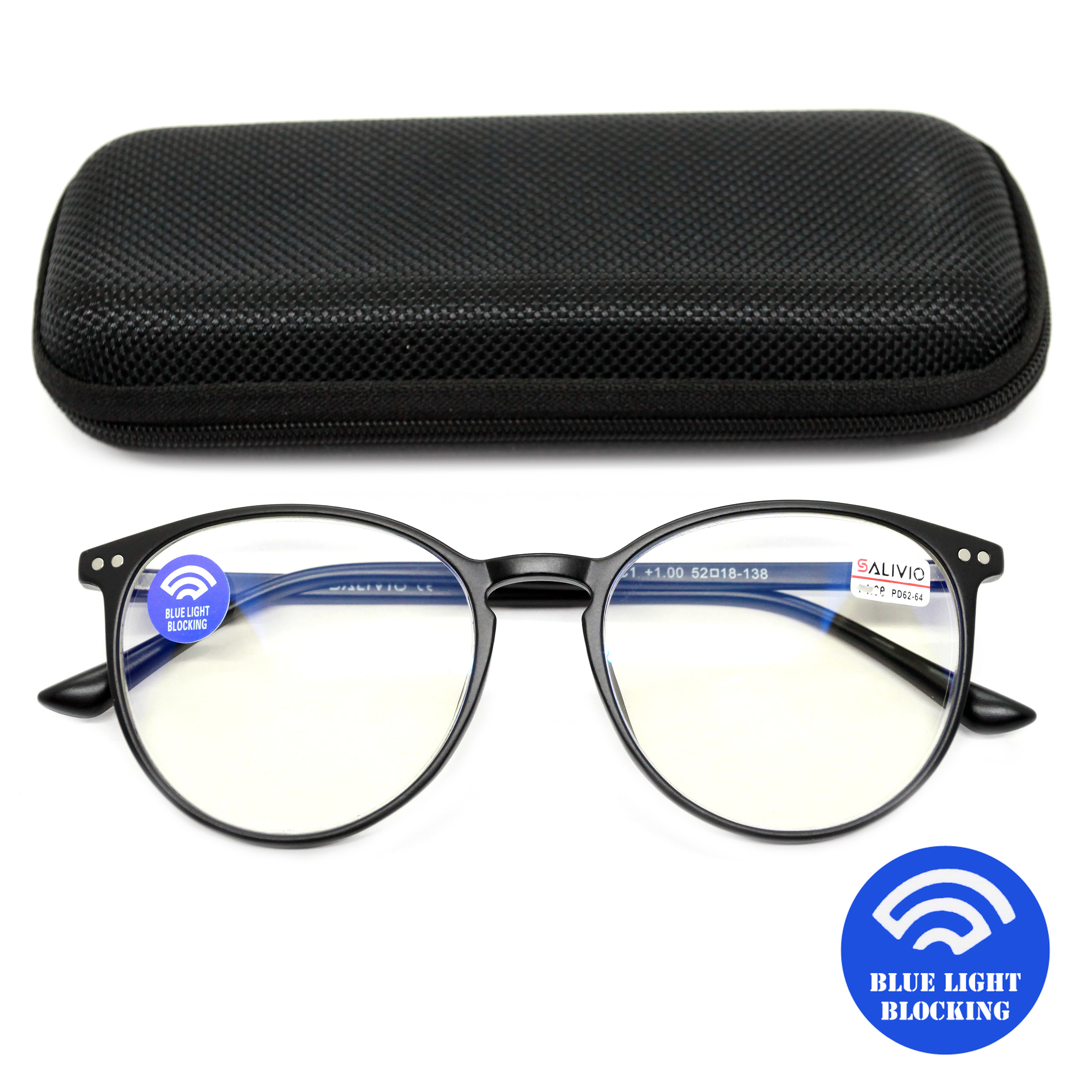 Готовые очки Salivio 0017 +3,50, c футляром, BLUE BLOCKER, черный, РЦ 62-64