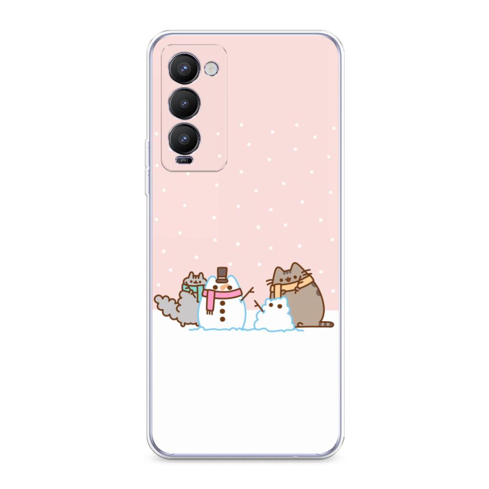 

Чехол на Tecno Camon 18 "Котики в снегу", Розовый;белый;серый, 300650-5