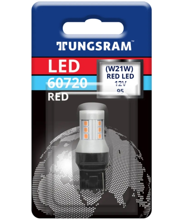 фото Светодиодная лампа w21w 12v-led (w3x16d) red 3,0w (бл.1шт.) 93117024 tungsram