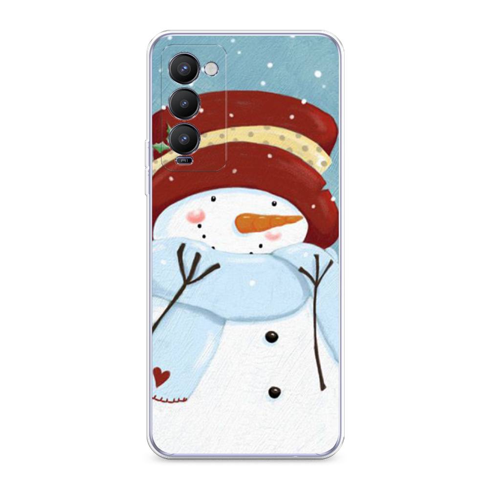 

Чехол на Tecno Camon 18 "Застенчивый снеговик", Голубой;белый;красный, 300650-5